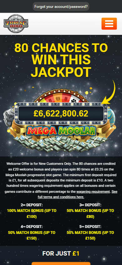 Zodiac Casino Mobile screenshot